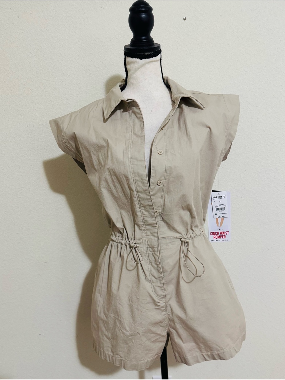 Celebrity Pink Beige Cinch-Waist Short Romper